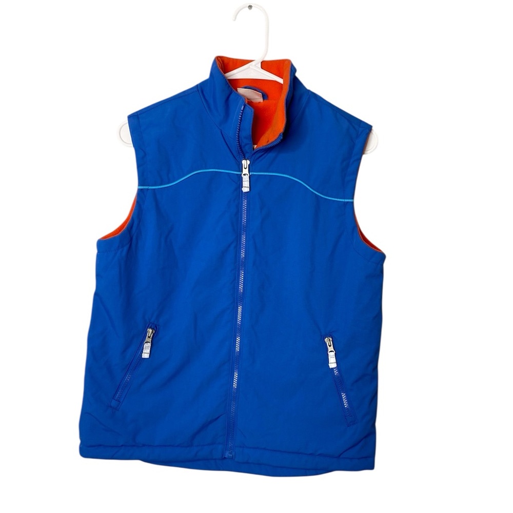 Hanna Andersson Boy's Blue Outdoor Vest Orange Fleece Lined Full Zip 150 (12)